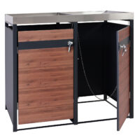 Mülltonnenbox 2er aus Metall anthrazit dunkelbraun mit Pflanzkasten