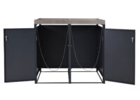 Mülltonnenbox 2er aus Metall anthrazit dunkelbraun mit Pflanzkasten