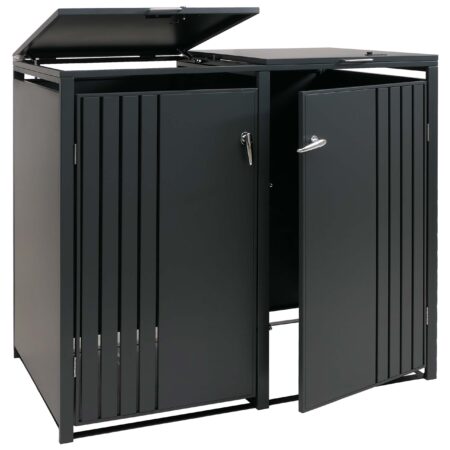 Mülltonnenbox Metall anthrazit 2er mit Deckel für Außenbereich