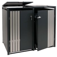Mülltonnenbox Metall anthrazit 2er mit Deckel und Edelstahl