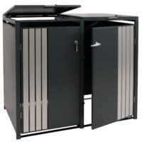 Mülltonnenbox Metall anthrazit 2er mit Deckel und Edelstahl