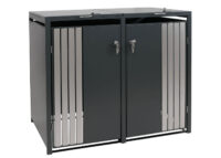 Mülltonnenbox Metall anthrazit 2er mit Deckel und Edelstahl