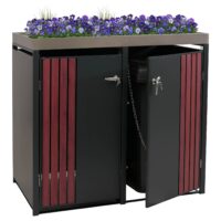 Mülltonnenbox 2er Metall anthrazit Holzoptik mit Pflanzkasten