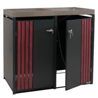 Mülltonnenbox 2er Metall anthrazit Holzoptik mit Pflanzkasten