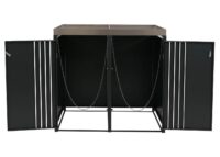 Mülltonnenbox 2er Metall anthrazit Holzoptik mit Pflanzkasten