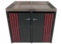 Mülltonnenbox 2er Metall anthrazit Holzoptik mit Pflanzkasten