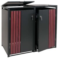 Mülltonnenbox 2er aus Metall anthrazit Holzoptik abschließbar