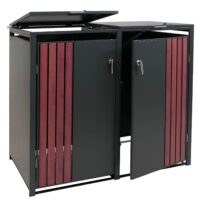 Mülltonnenbox 2er aus Metall anthrazit Holzoptik abschließbar