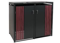 Mülltonnenbox 2er aus Metall anthrazit Holzoptik abschließbar