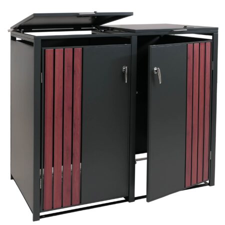 Mülltonnenbox 2er aus Metall anthrazit Holzoptik abschließbar