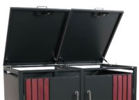 Mülltonnenbox 2er aus Metall anthrazit Holzoptik abschließbar