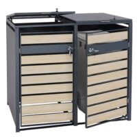 Mülltonnenbox 2er aus Metall anthrazit in Holzoptik erweiterbar