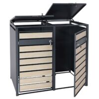 Mülltonnenbox 2er aus Metall anthrazit in Holzoptik erweiterbar