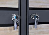 Mülltonnenbox 2er aus Metall anthrazit in Holzoptik erweiterbar