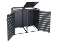 Mülltonnenbox 2er aus Metall anthrazit in Holzoptik erweiterbar