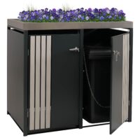 Mülltonnenbox 2er Metall anthrazit helle Holzoptik mit Pflanzkasten