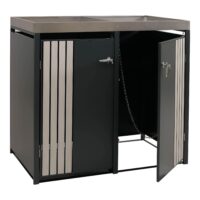 Mülltonnenbox 2er Metall anthrazit helle Holzoptik mit Pflanzkasten