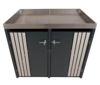 Mülltonnenbox 2er Metall anthrazit helle Holzoptik mit Pflanzkasten