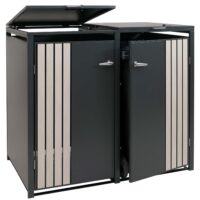 Mülltonnenbox Metall 2er anthrazit helle Holzoptik mit Deckel