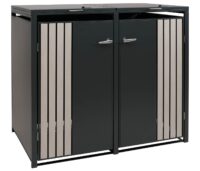 Mülltonnenbox Metall 2er anthrazit helle Holzoptik mit Deckel