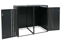 Mülltonnenbox Metall 2er anthrazit helle Holzoptik mit Deckel