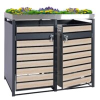 Mülltonnenbox aus Metall anthrazit mit Pflanzkasten 2er Set in Holzoptik