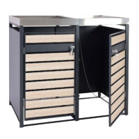 Mülltonnenbox aus Metall anthrazit mit Pflanzkasten 2er Set in Holzoptik