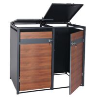 Mülltonnenbox 2er aus Metall anthrazit in Kirsch-Holzoptik erweiterbar