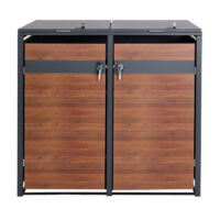 Mülltonnenbox 2er aus Metall anthrazit in Kirsch-Holzoptik erweiterbar