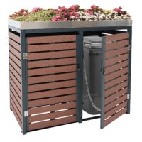 Mülltonnenbox 2er mit Pflanzkasten aus WPC und Edelstahl in Walnussoptik