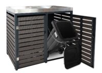 Mülltonnenbox 2er mit Pflanzkasten aus WPC und Edelstahl in Walnussoptik