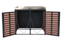 Mülltonnenbox 2er mit Pflanzkasten aus WPC und Edelstahl in Walnussoptik