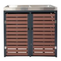 Mülltonnenbox 2er mit Pflanzkasten aus WPC und Edelstahl in Walnussoptik