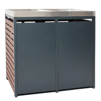 Mülltonnenbox 2er mit Pflanzkasten aus WPC und Edelstahl in Walnussoptik