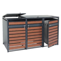 Mülltonnenbox 3er aus Metall anthrazit mit dunkler Holzoptik