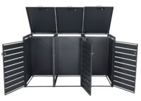 Mülltonnenbox 3er aus Metall anthrazit mit dunkler Holzoptik