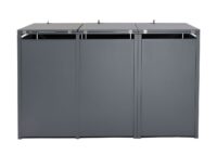 Mülltonnenbox 3er aus Metall anthrazit mit dunkler Holzoptik