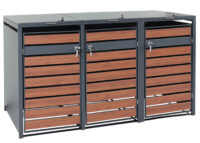 Mülltonnenbox 3er aus Metall anthrazit mit dunkler Holzoptik