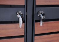 Mülltonnenbox 3er aus Metall anthrazit mit dunkler Holzoptik