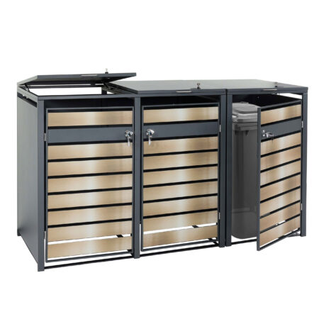 Mülltonnenbox 3er aus Metall anthrazit-gold erweiterbar wetterfest