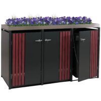 Mülltonnenbox 3er aus Metall anthrazit Holzoptik mit Pflanzkasten