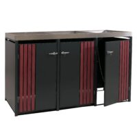 Mülltonnenbox 3er aus Metall anthrazit Holzoptik mit Pflanzkasten