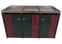 Mülltonnenbox 3er aus Metall anthrazit Holzoptik mit Pflanzkasten