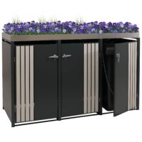 Mülltonnenbox 3er Metall anthrazit Holzoptik mit Pflanzkasten