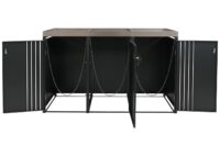 Mülltonnenbox 3er Metall anthrazit Holzoptik mit Pflanzkasten