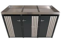 Mülltonnenbox 3er Metall anthrazit Holzoptik mit Pflanzkasten