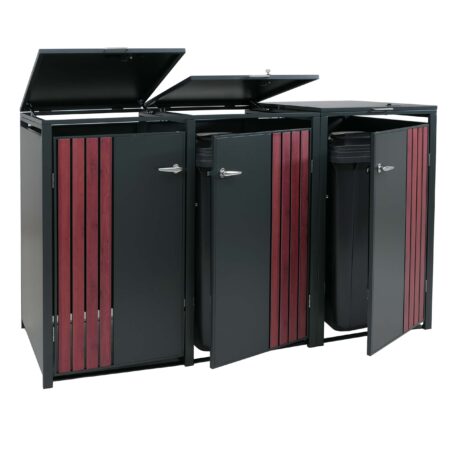 Mülltonnenbox Metall 3er anthrazit Holzoptik mit Deckel