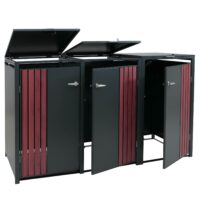 Mülltonnenbox Metall 3er anthrazit Holzoptik mit Deckel