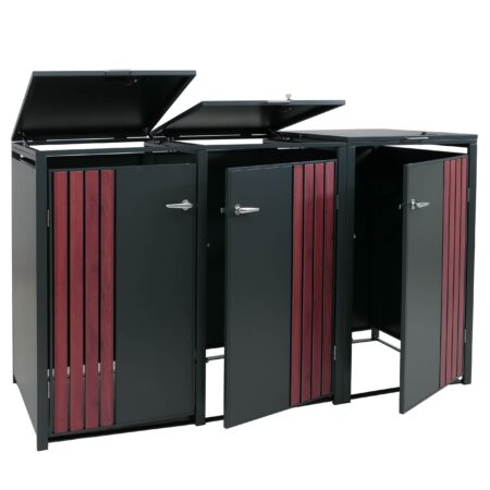 Mülltonnenbox Metall 3er anthrazit Holzoptik mit Deckel