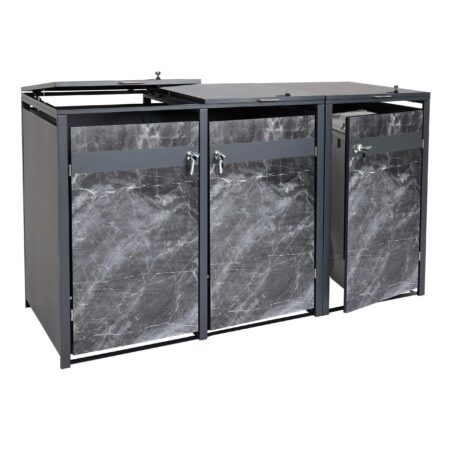 Mülltonnenbox 3er aus Metall anthrazit erweiterbar marmoriert